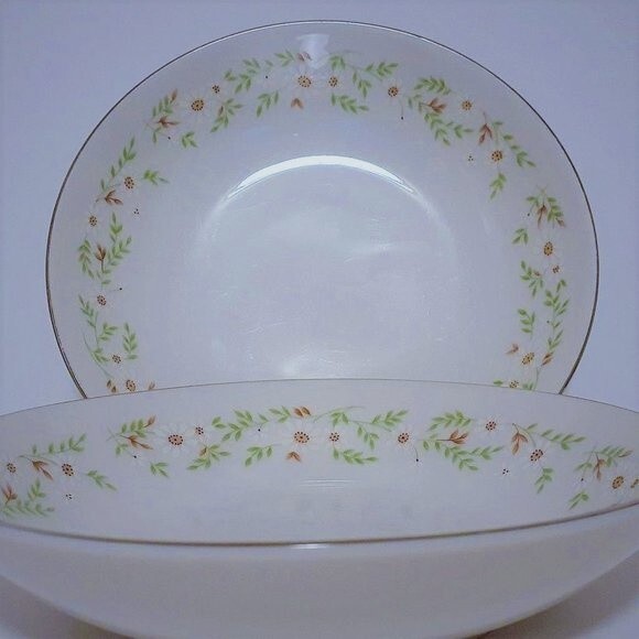 Vintage M Japan 3617- SUZI  Floral Trim Saucer Salad Bowl White Floral Lot 2 - Picture 1 of 9